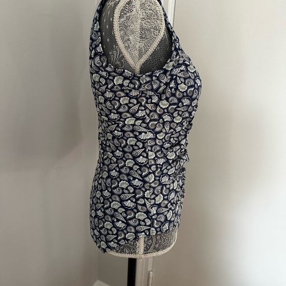 NWOT Island Pearls Women’s 12 Blue Seashell One Piece Ruched Front Bathing Suit. - Picture 16 of 16